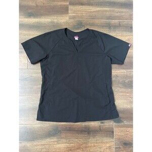 Koi Lite Size Large Black Scrub V-Neck Split Style 1035 Stretch Medical Top